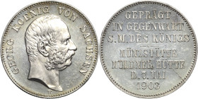 Sachsen
Georg 1902-1904 Gedenkprägung in 2 Mark-Größe 1903 E Münzbesuch Jaeger 131 Vom polierten Stempel. Kl. Kratzer, vorzüglich-Stempelglanz