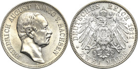 Sachsen
Friedrich August III. 1904-1918 2 Mark 1911 E Jaeger 134 Fast vorzüglich/fast Stempelglanz