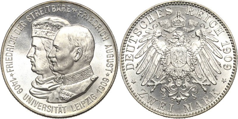 Sachsen
Friedrich August III. 1904-1918 2 Mark 1909 (E) Universität Leipzig Jae...