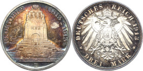 Sachsen
Friedrich August III. 1904-1918 3 Mark 1913 E Völkerschlachtdenkmal Jaeger 140 Avers leicht berieben, Polierte Platte-/Polierte Platte