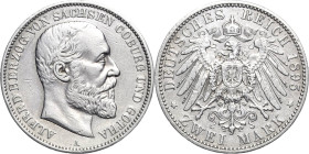 Sachsen-Coburg-Gotha
Alfred 1893-1900 2 Mark 1895 A Jaeger 145 Leicht bearbeitet, sehr schön+