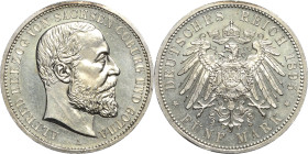 Sachsen-Coburg-Gotha
Alfred 1893-1900 5 Mark 1895 A Jaeger 146 Vom Erstabschlag. Kl. Kratzer, vorzüglich-Stempelglanz/Stempelglanz