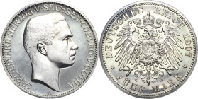 Sachsen-Coburg-Gotha
Carl Eduard 1900-1918 5 Mark 1907 A Jaeger 148 Leicht berieben, Polierte Platte-