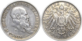 Sachsen-Meiningen
Georg II. 1866-1914 2 Mark 1901 D 75. Geburtstag Jaeger 149 Berieben, sehr schön