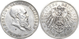 Sachsen-Meiningen
Georg II. 1866-1914 5 Mark 1901 D 75. Geburtstag Jaeger 150 Sehr schön