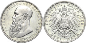 Sachsen-Meiningen
Georg II. 1866-1914 3 Mark 1908 D Jaeger 152 Leicht berieben, fast vorzüglich/vorzüglich-Stempelglanz