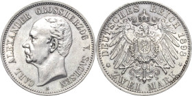 Sachsen-Weimar-Eisenach
Carl Alexander 1853-1901 2 Mark 1898 A 80. Geburtstag Jaeger 156 Revers kl. Kratzer, fast Vorzüglich/Vorzüglich