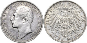 Sachsen-Weimar-Eisenach
Wilhelm Ernst 1901-1918 2 Mark 1901 A Regierungsantritt Jaeger 157 Fast sehr schön/sehr schön