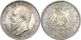 Schaumburg-Lippe
Georg 1893-1911 2 Mark 1904 A Jaeger 164 Feine Patina, min. Randfehler, fast Stempelglanz/Stempelglanz