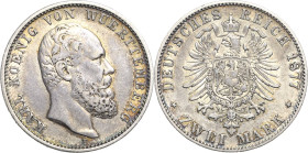 Württemberg
Karl 1864-1891 2 Mark 1877 F Jaeger 172 Sehr schön-vorzüglich