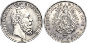 Württemberg
Karl 1864-1891 5 Mark 1875 F Jaeger 173 Leicht bearbeitet, vorzüglich