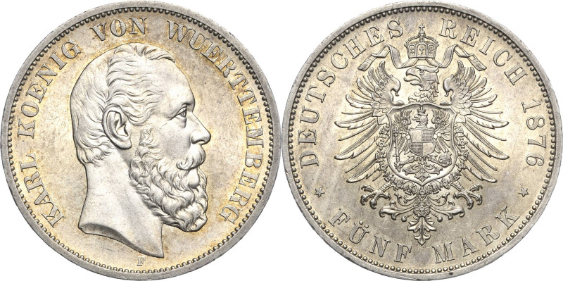 Württemberg
Karl 1864-1891 5 Mark 1876 F Jaeger 173 Sehr selten in dieser Erhal...