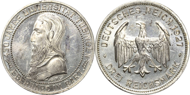 3 Reichsmark 1927 F Tübingen Jaeger 328 Vom polierten Stempel. Kl. Randfehler, A...