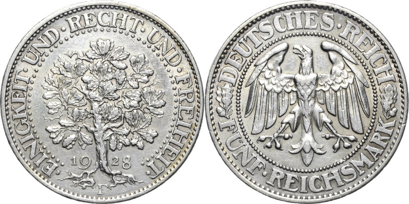 5 Reichsmark 1928 F Eichbaum Jaeger 331 Sehr schön-vorzüglich