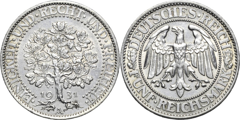 5 Reichsmark 1931 A Eichbaum Jaeger 331 Fast vorzüglich