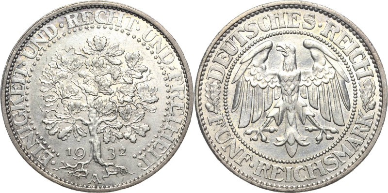 5 Reichsmark 1932 A Eichbaum Jaeger 331 Kl. Kratzer, fast vorzüglich/vorzüglich...