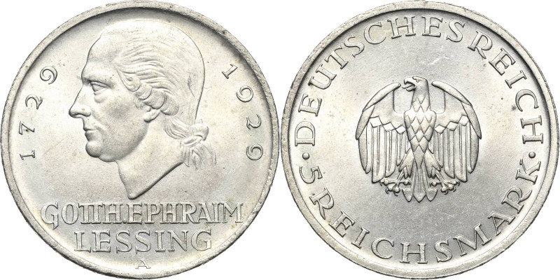 5 Reichsmark 1929 A Lessing Jaeger 336 Prägefrisch