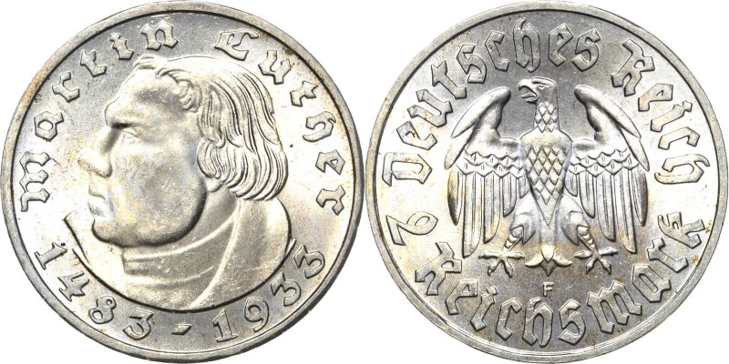 2 Reichsmark 1933 F Luther Jaeger 352 Fast Stempelglanz/Stempelglanz