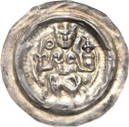 Altenburg, Reichsmünzstätte
Heinrich VI. oder Philipp oder Otto IV. 1191-1215 Brakteat Auf Bogen thronender Kaiser mit Lilienzepter und Kugelkreuz be...