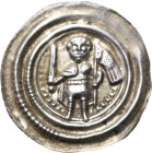 Anhalt, Brakteatenzeit
Bernhard 1170-1212 Brakteat, Wittenberg Stehender gepanzerter Herzog mit Schwert und Fahne von vorn Thormann 214 Berger 1829 S...