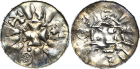 Magdeburg, Erzbistum
Anonym Denar (Sachsenpfennig). Keilkreuz, Trugumschrift aus Keilen und Kreuzen / Tempelfront mit Kreuz darin (durch Incusum der ...