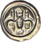 Magdeburg, Erzbistum
Wilbrand von Käfernburg 1235-1254 Brakteat. Bischof mit Krummstab und Buch unter Dreibogen mit drei Türmen von vorn Mehl 512 Ber...