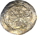 Mainz
Siegfried III. von Eppstein 1230-1249 Brakteat, Mihla Der Kaiser reitet mit Fahne und Adlerschild nach links, dahinter Rad, auf dem Rand oben e...