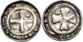Naumburg, Bistum
Anonym Hochrandpfennig. Kreuz in den Winkeln Ringel und Linie, außen Keiltrugschrift / Kreuz, außen Keiltrugschrift Mehl 13 CNP 837 ...