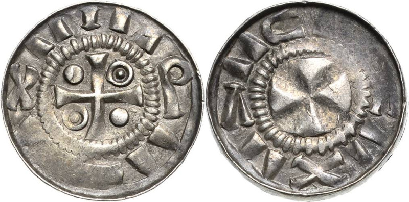 Naumburg, Bistum
Anonym Hochrandpfennig um 1065/1100. Kreuz, in den Winkeln Kug...