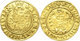 Nürnberg
 Goldgulden o.J. Nach links blickender Adler mit Wappenschild auf der Brust, MOnETA nOVA nVMBBRG / Gekröntes Brustbild mit geschultertem Kur...