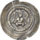 Saalfeld - Unter Pfandbesitz der Grafen von Schwarzburg
Anonym Brakteat, Saalfeld Im doppelten Perlkreis bekrönter Herrscher thront von vorn, je eine...