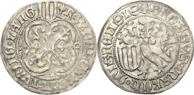 Sachsen, Haus Wettin, Groschenzeit
Kurfürst Friedrich II. mit Herzog Wilhelm (III.) 1440-1464 Pfahlschildgroschen o.J (1451/1456), Mohnkapsel-Freiber...