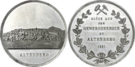 Altenberg
 Zinnmedaille 1861 (unsigniert) Prämie des Gewerbevereins zu Altenberg. Stadtansicht / 6 Zeilen Schrift in Eichenlaubkranz. 59 mm, 74,17 g ...