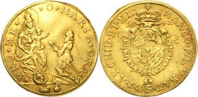 Bayern
Maximilian I., als Kurfürst 1623-1651 Doppeldukat 1642, München Ovales fünffeldiges, mit der Vlieskette behangenes Wappen unter Kurhut / Der g...