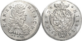 Bayern
Maximilian II. Emanuel 1679-1726 30 Kreuzer 1693, München Hahn 195 Beierlein 1653 Selten in dieser Erhaltung. Vorzüglich-prägefrisch