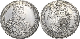 Bayern
Maximilian II. Emanuel 1679-1726 Taler 1695, München Madonna blickt nach rechts Hahn 199 Beierlein 1645 Davenport 6099 Sehr schön/fast vorzügl...