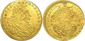 Bayern
Maximilian II. Emanuel 1679-1726 Dukat 1704. Geharnischtes Brustbild nach rechts / Brustbild der Madonna mit Kind über gekröntem Wappen Hahn 2...