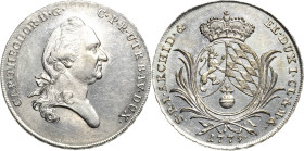 Bayern
Karl Theodor 1777-1799 1/2 Taler 1779, München Hahn 344 Beierlein 2368 Prachtexemplar vom Erstabschlag. Fast Stempelglanz/Stempelglanz