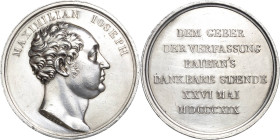 Bayern
Maximilian I. Joseph 1806-1825 Silbermedaille 1819 (J. Lösch) Präsent der Stände zum Jahrestag der Verfassung. Brustbild nach rechts / 6 Zeile...