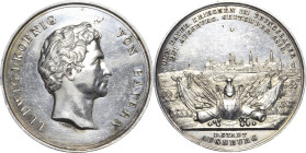 Bayern
Ludwig I. 1825-1848 Silbermedaille 1838 (Neus/Rabausch) Übungslager bei Augsburg. Kopf nach rechts / Zeltlager und Trophäen vor Stadtansicht. ...
