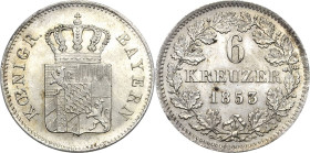 Bayern
Maximilian II. Joseph 1848-1864 6 Kreuzer 1853, München AKS 153 Jaeger 60 Prägefrisch