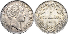 Bayern
Maximilian II. Joseph 1848-1864 1/2 Gulden 1864, München AKS 152 Jaeger 81 Fast Vorzüglich