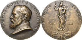 Bayern
Ludwig III. 1913-1918 Bronzegussmedaille 1916 (Hans Schwegerle) Patrona Bavariae. Brustbild des Königs nach links / Gottesmutter Maria als Sch...