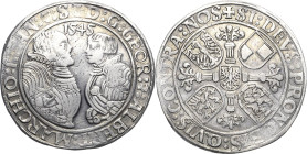 Brandenburg-Franken
Georg von Ansbach und Albrecht der Jüngere von Bayreuth 1536-1543 (mit Titel Georgs bis 1545) Taler 1545, o. Mzz.-Schwabach v. Sc...