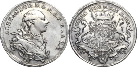 Brandenburg-Ansbach
Alexander 1757-1791 Taler 1763, KE-Schwabach Geprägt auf die erste Reise des Markgrafen nach England. Mit Signatur ISG Slg. Wilme...