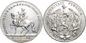 Brandenburg-Ansbach
Alexander 1757-1791 Taler 1765, KE-Schwabach Kreisobristenwürde. Markgraf in Harnisch mit Schwert und Kommandostab zu Pferd nach ...
