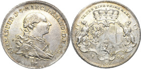 Brandenburg-Ansbach
Alexander 1757-1791 Taler 1766, Schwabach Ordensstern unter dem Brustbild. Seltene Variante mit Kettenrand. Mit Signatur G Slg. W...