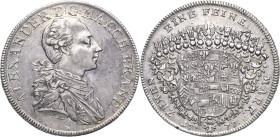 Brandenburg-Ansbach
Alexander 1757-1791 Taler 1777, Schwabach Mit Signatur G. Mit Laubrand Slg. Wilmersdörffer 1098 Davenport 2014 Slg. Grüber 4677 V...