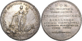 Brandenburg-Ansbach
Alexander 1757-1791 Taler 1779, Schwabach Frieden von Teschen. Stehende Germania verbrennt Waffen / 9 Zeilen Schrift. Mit Signatu...