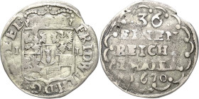 Brandenburg-Preußen
Friedrich Wilhelm, der große Kurfürst 1640-1688 1/36 Taler 1670, IL-Berlin v. Schrötter 1936 Neumann 11.126 Sehr selten. Fast seh...